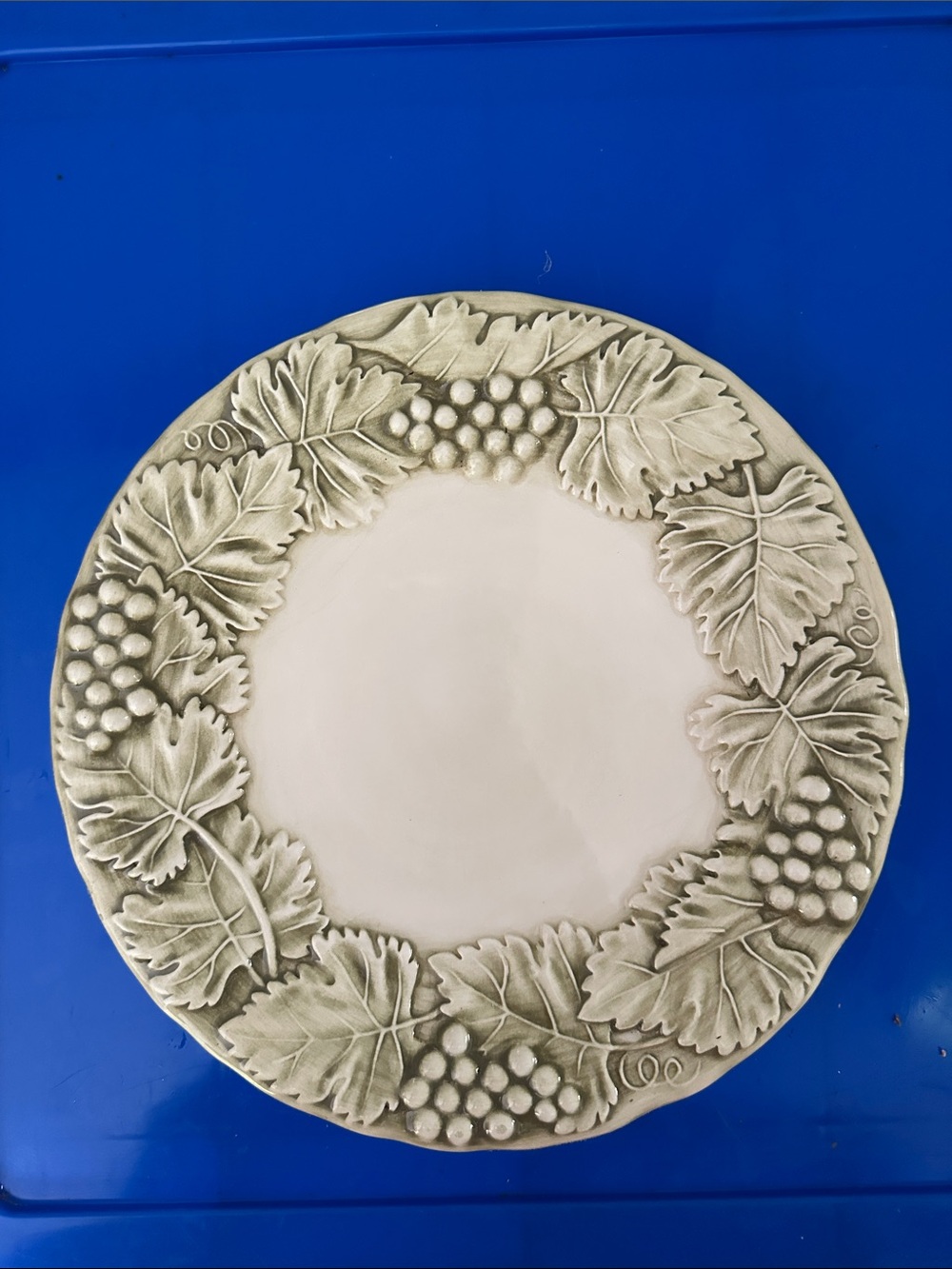 Williams Sonoma Sage Green Grape Relief Ceramic Dinner Plate